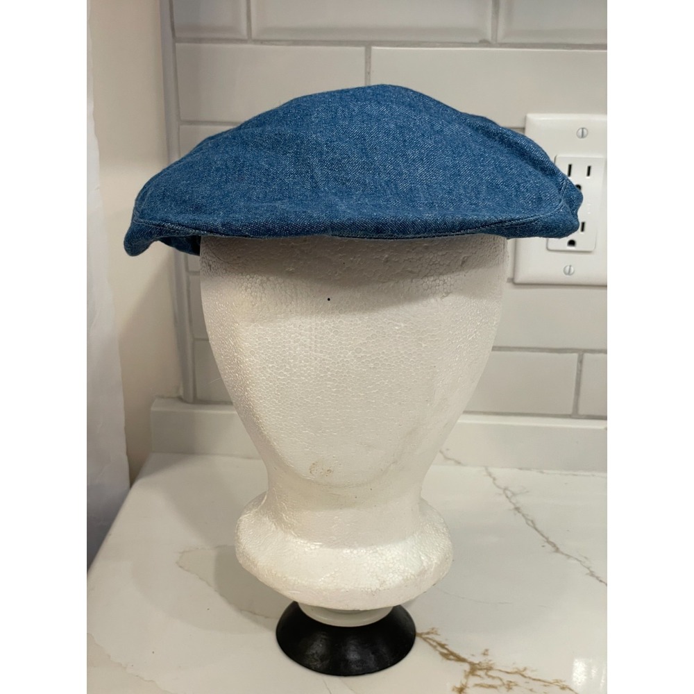 Vintage Y2K Denim Newsboy Flat Hat Cap Women One Size Arlin Snap Button Brim